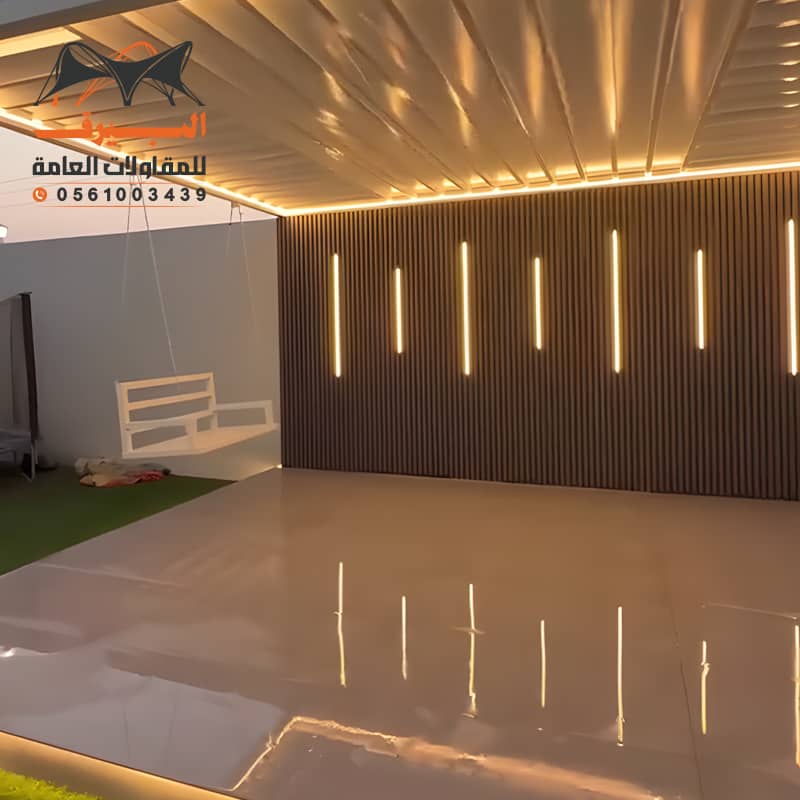 برجولات فاخرة مع ديكور بديل خشب واضاءة ليد جملية